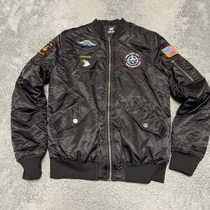 Xray Jeans Bomber Jacket Mens Medium Black Flight Patches USA Navy ARMY Airborne